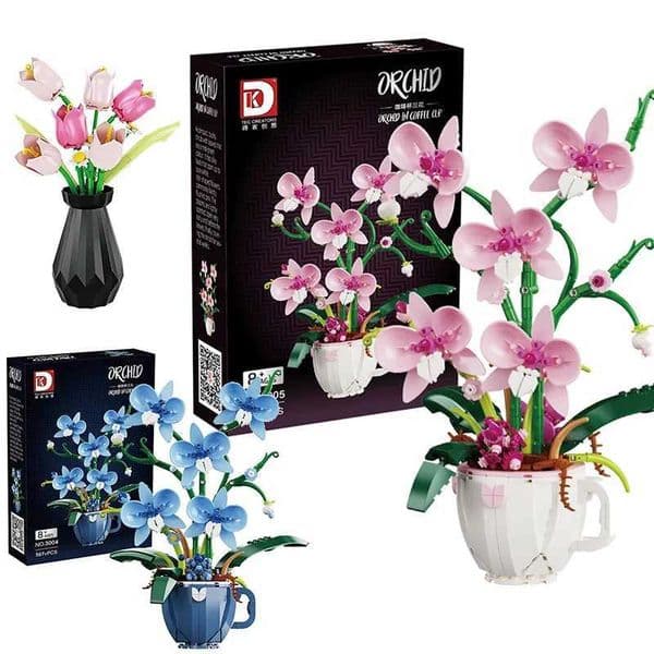 Romantic City Building Blocks Tea cups vases Orchid Flowers Bouquet Bonsai Plant Model Bricks Home Decoration Toy Gift Couples Y260618PHFW
