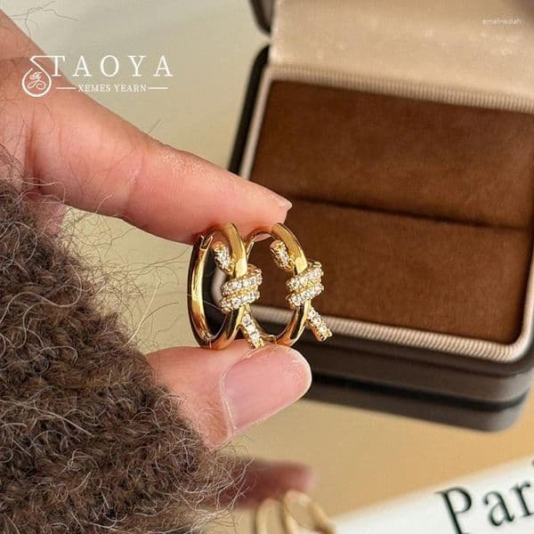 Hoop Earrings Elegant Micro-Set Zircon Twist Design Gold Color Metal For Women Trendy Accessory 2026 Fashion Jewelry Model