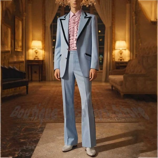 Suit Mens Light Black Blue Trim Peak Lapel Blazer Pants 2 Piece Groom Wedding Tuxedo Party Outfit Fashion Male Clothing L260618