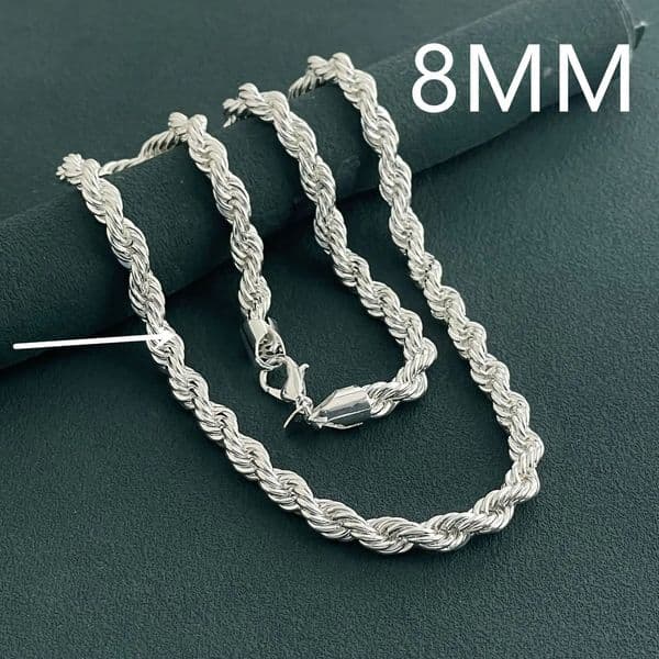 Anrara 925 sterling silver necklace 8MM twisted rope fashion mens necklace 260616