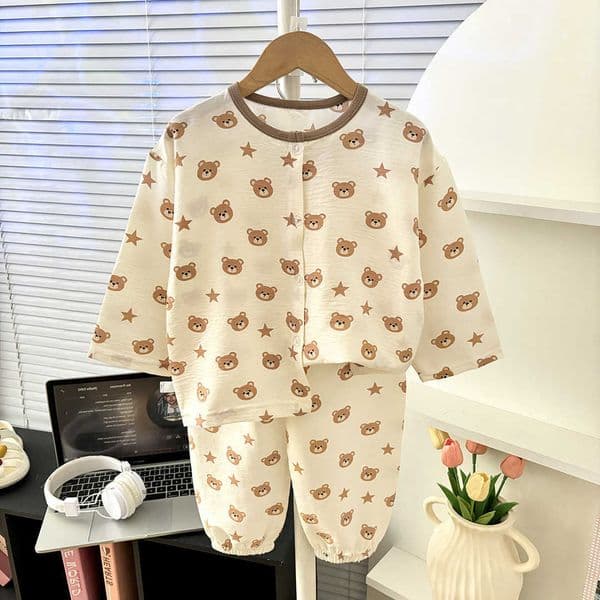 Cute New Sleepwear Kids 2PCS Toddler Children Homewear Pajamas Thin Summer Boys Girls Air Conditioning Clothing M260618