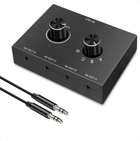 4 Way/2 Way 3.5mm Stereo Audio Switcher Bi-Directional Audio Switch Splitter Box 2 In 1 Out 4 In 1 Out with Mute Button