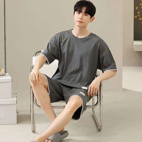Mens Nightwear Summer Thin Soft Homewear Youth Boy Short Sleeping Top Pant Pajamas Set Male Sleepwear Big Size 260617