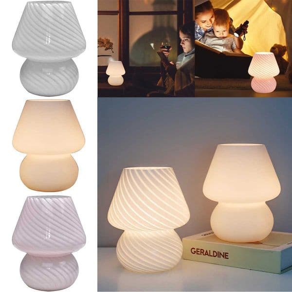 LED Bedside Night Lamps Mushroom Ins Style Striped Mushroom Lamp Murano Glass Desk Lamp Nightlight for Baby Bedroom Decoration Z250618 S260618