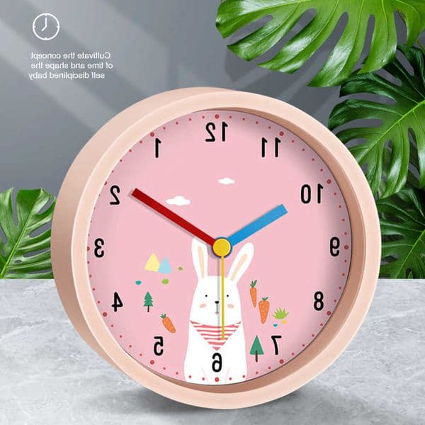 Small 1PC Alarm Clock Round Cartoon Rabbit Table Clock Plastic Frame Wake-up Tool For Children Large Volume Alarm Clock D260618