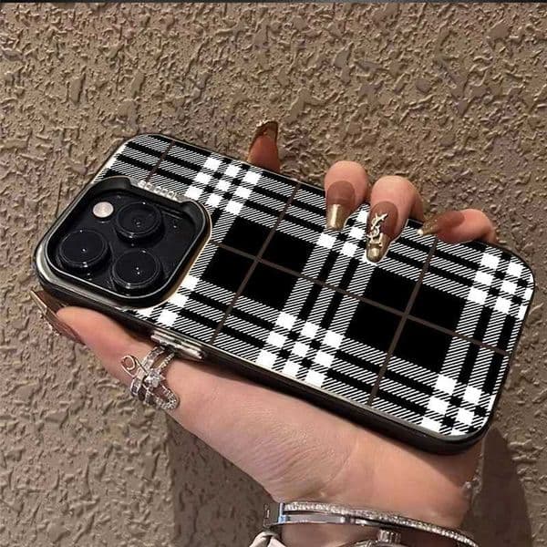 iPhone ins For Case for 11/12/13/14/15/16/17 Pro MAX Plating black Dark checkered pattern Electroplated shell Design J260618