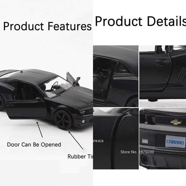 Chevrolet Camaro ToysAlloy Diecast 1/36 Model Wheel Pull Back Rubber Tires Vehicle 2 Doors Opened Car Boy Decoration Gifts L260617