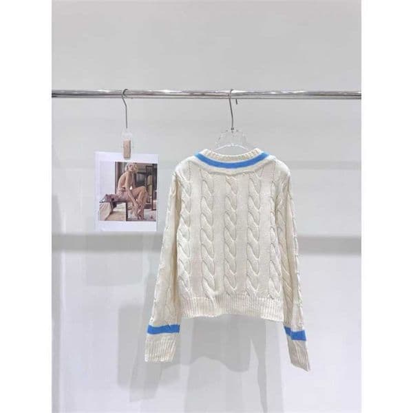 Designer's high-quality clothing Trendy new autumn/winter V-neck color-blocked cable-knit small town college style loose versatile sweater