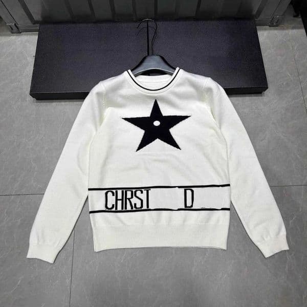 Designer's high-quality clothing high-end elaborate knit sweater with fur-trimmed cuffs letter and pentagram jacquard round neck versatile pullover4SWO
