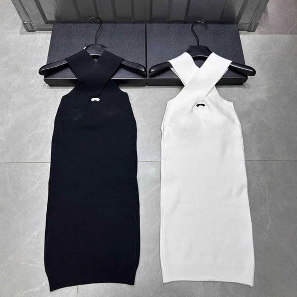 Designer's high-quality clothing early autumn new knitted cross-neck sleeveless dress a stunning halter-neck outfit for hot girls