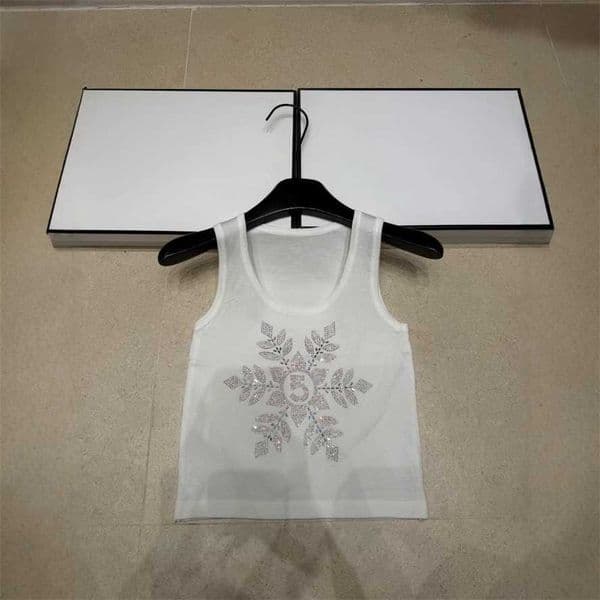Designer's clothing European high-quality spring-summer new product knitted rhinestone leaf 5-character sleeveless pullover vest