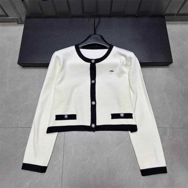 Designer's high-quality clothing New Fall Letter Bee Color-Block Knit Long-Sleeve Single-Breasted Cardigan Loose Versatile Top