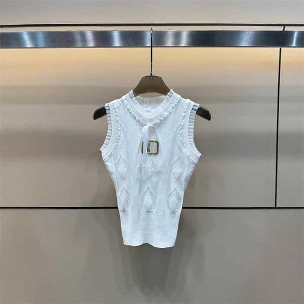 Designer's high-quality clothing Summer New NN Letter Lace Patchwork Knit Sleeveless Pullover Vest Slim Fit Versatile Top