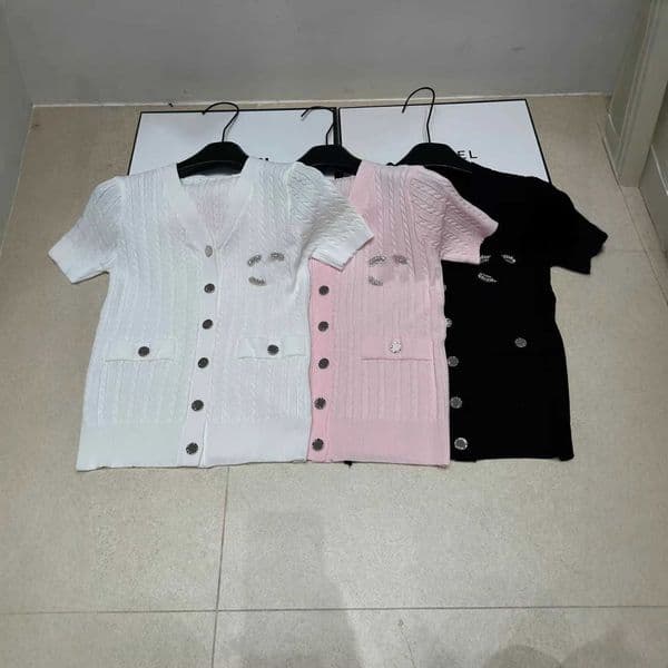 Designer's high-quality clothing Summer New Knitted Rhinestone Short-Sleeve Single-Breasted Cardigan Slimming Versatile Womens Top Trendy