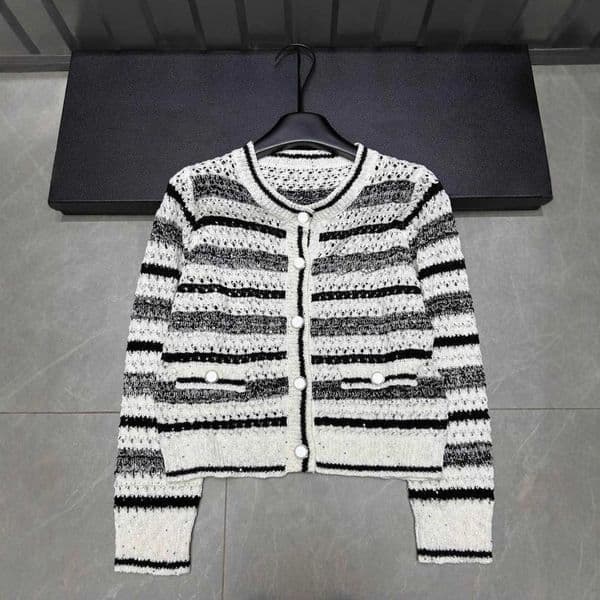Designer's high-quality clothing 25th Autumn New Triumph Home Sequin Hollow Knitted Long Sleeve Single-Breasted Cardigan Loose Versatile Sweater