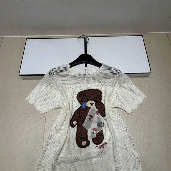 Designer's high-quality clothing Summer New Trendy Knitted U-Letter Scarf Bear Short-Sleeve Pullover Hollow Versatile Womens Top