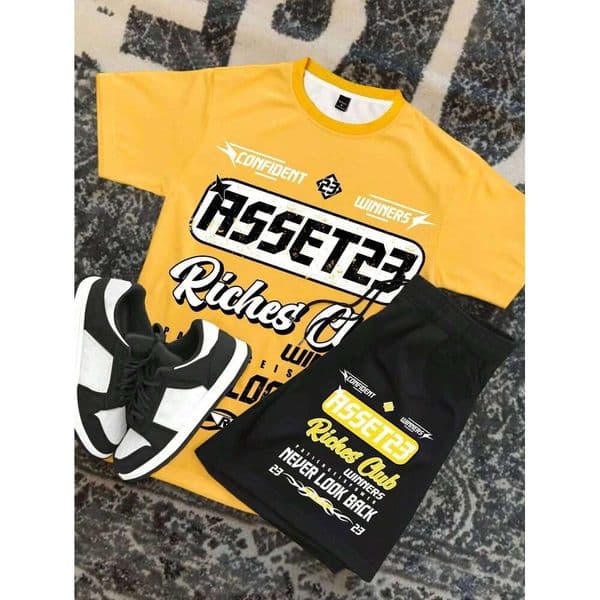 Men INS Style Slogan Printed Round Neck Short-Sleeved Baseball T-Shirt and Shorts Set Fashion Leader Outdoor Trendy Sportswear