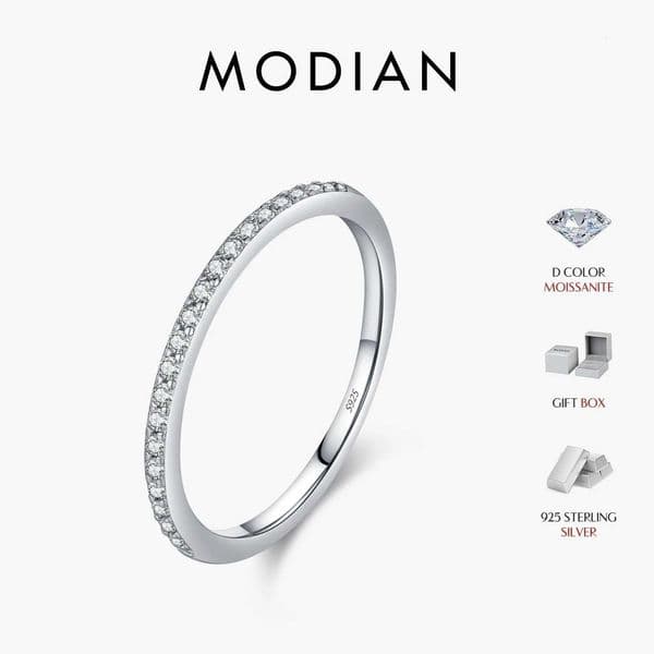 MODIAN Simple Eternity Moissanite Ring 925 Sterling Silver Sparkling Simple Thin Wedding Band Rings For Wen Fine JewelryT260621