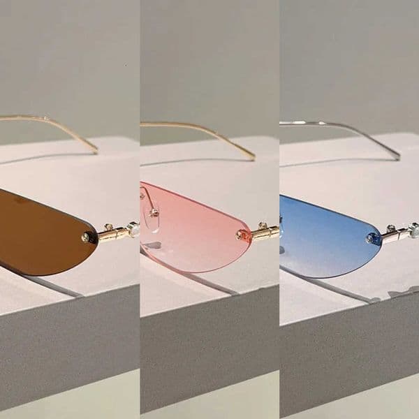 eye cutting rimless small cat sunglasses for women new fashion pearl elegant sun glasses ladies trendy luxury shades uv400 L260618