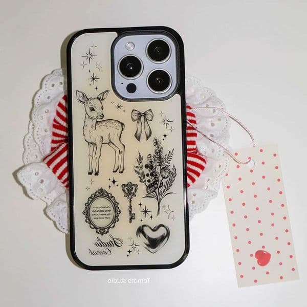 Deer Vintage Heart Kawaii illustration Phone Case For iPhone 17 16 15 14 13 12 11 Pro Max XR XS 7 8 PLUS 17air 16e Matte Cover D260621