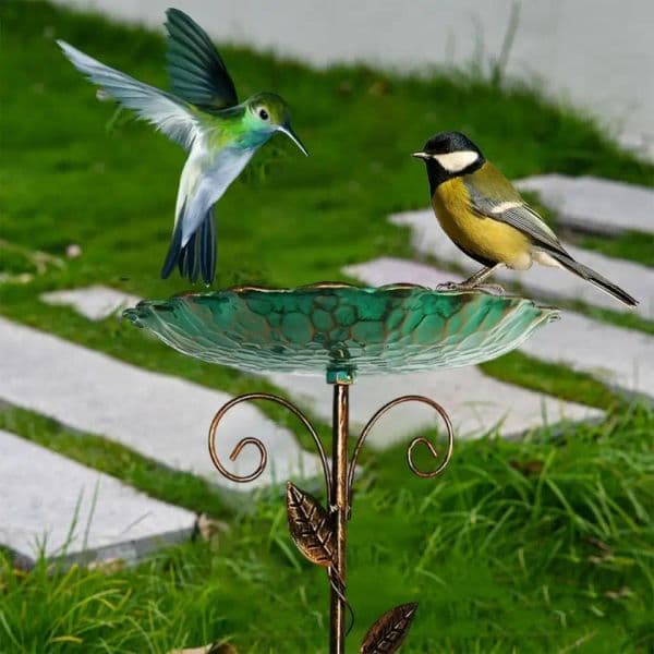 Outdoor Bird Bath Lawn Birdfeeder Standing Metal Bird Feeder Bowl Height Adjustable Winterproof Decoratis for Yard Patio Deck