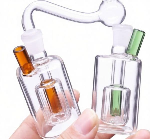 Wholesale Portable Mini Thick heady Square shape Colorful Glass Oil Burner bong Pipe Travel Water hookah Hand Pipes with 10mm male smoking banger bowl