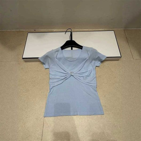 Designer's high-quality clothing Summer New Knitted Pleated Short-Sleeve Pullover Casual Slim-Fit Versatile Womens T-Shirt Top Trendy ItemG7M5