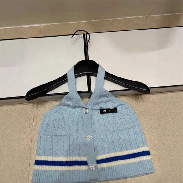 Designer's high-quality clothing New Knitted Letter Print Halter Neck Sleeveless Slim Fit Versatile Womens Tank TopXUON