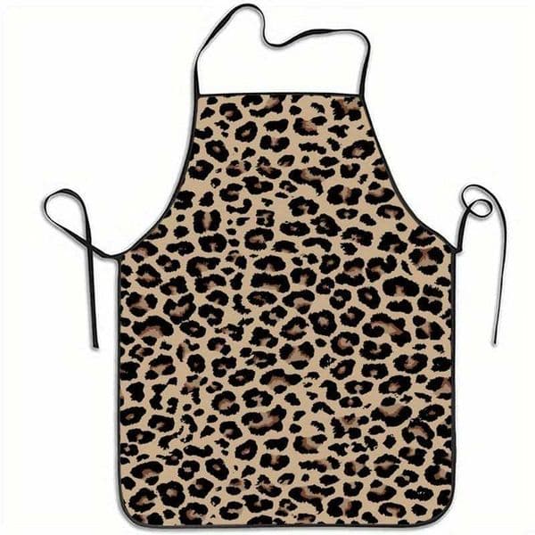 Stylish 1pc Leopard Print Sleeveless Polyester Apron for Kitchen Baking and Home Decor - LightweightCute Apron D260622