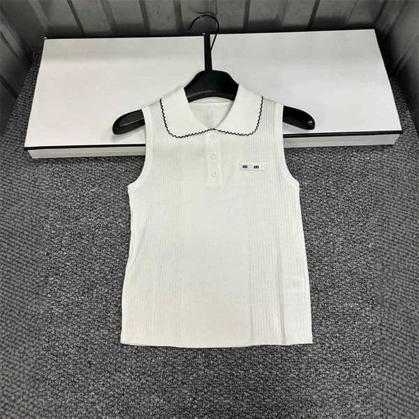 Designer's high-quality clothing polo collar sleeveless T-shirt for women summer with side breast support slim fit halter neck sexy tank top1GB8