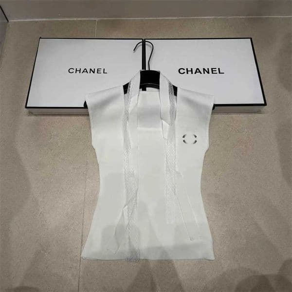 Designer's high-quality clothing Summer New Knitted U-Neck Vest Elegant Simple Decorated with Silk Scarf Bow Slim-Fit and Slimming TopD25X