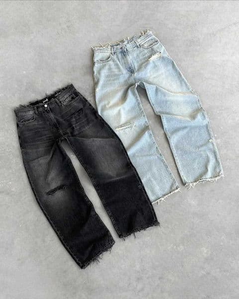 Jeans Mens Y2K Slim Fit Washed Men Women Straight Leg Pants Fringed Casual Micro Flared Mens Clothing S260622
