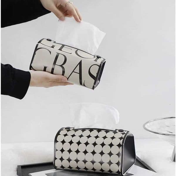 Design Leather English Tissue BoxCheckered Black White Cardboard Box for Face Towel StorageBedro Desktop J260623