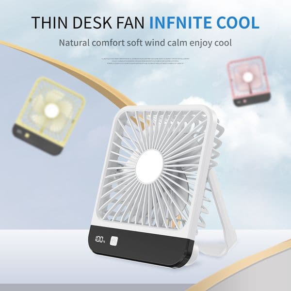 Ultra Thin Fold Desk Fan Digital Display USB Recharge Quiet Camping Fan thumbnail 2