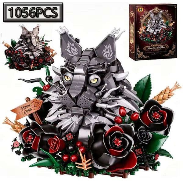 MOC 1056PCS Myanmar Cat decoration Flower Building Blocks friends gift DIY Assembly Model Puzzle Toy Birthday Gift 26L0623
