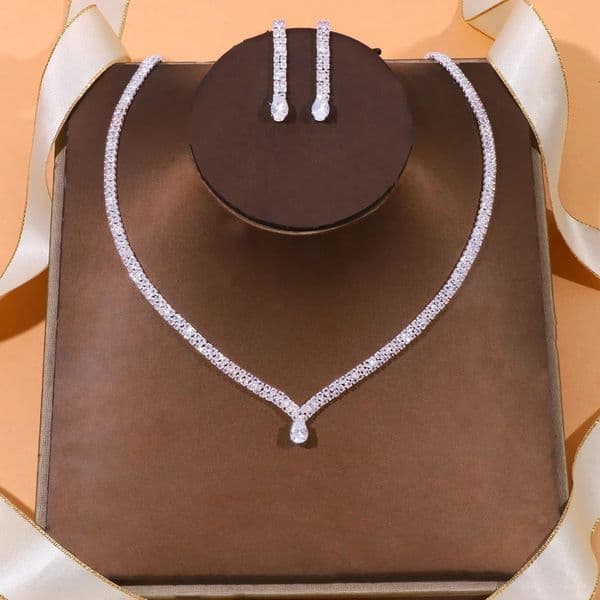 Stonefans Fashion Simple Geometric Zircon Necklace Earrings Women Crystal Earrings for Wedding Bride Jewelry Sets Accessories 260617