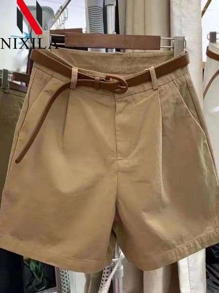 Women's Shorts In Summer For Women Korean Loose Casual Wide Leg Short Belt Solid Color Rose Red Pants Female Clothing