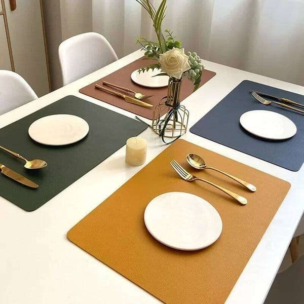 INS Nordic Solid Double Sides Leather Dining Mat Heat Insulation Placemat Home Waterproof Oil Proof Hotel Rectangle Pad 26L0624