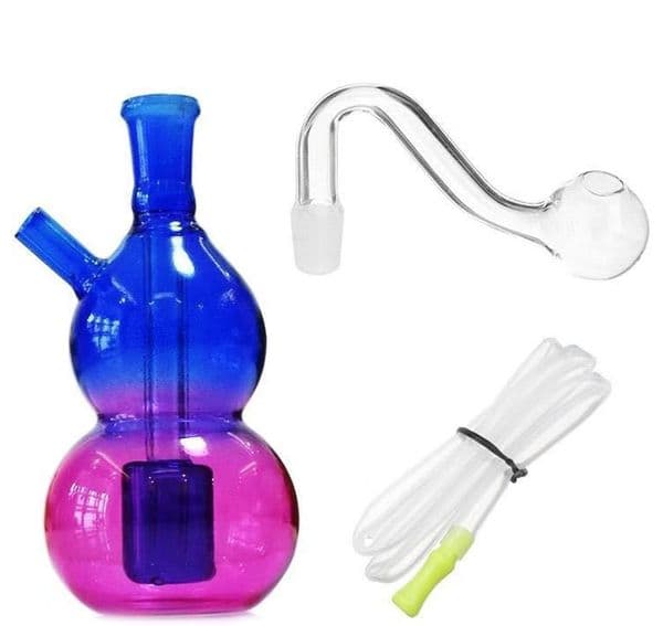 Portable Colorful Rainbow Gourd Mini Glass Oil Burner Water Bong Ash Catcher Hookah Pipe water bubbler pipe with Soft silicone hose and smoking banger bowl