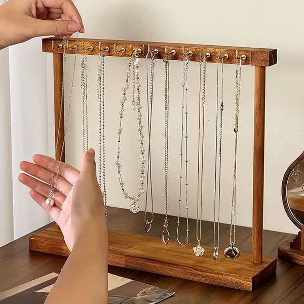 Jewelry Organizer Display Stand Solid Wood Necklace Hanging Countertop Rack For Chains Earrings Bracelets Showcase Storage Rack 260624