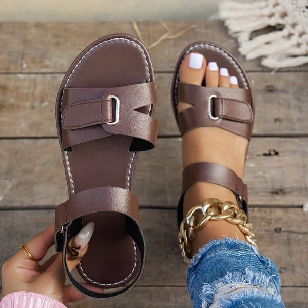 2026 Women Summer Flat Sandals Fashion Metal Buckle Strap Zapatos De Muje Open Toe Casual Beach Roman Shoes for Ladies 260623
