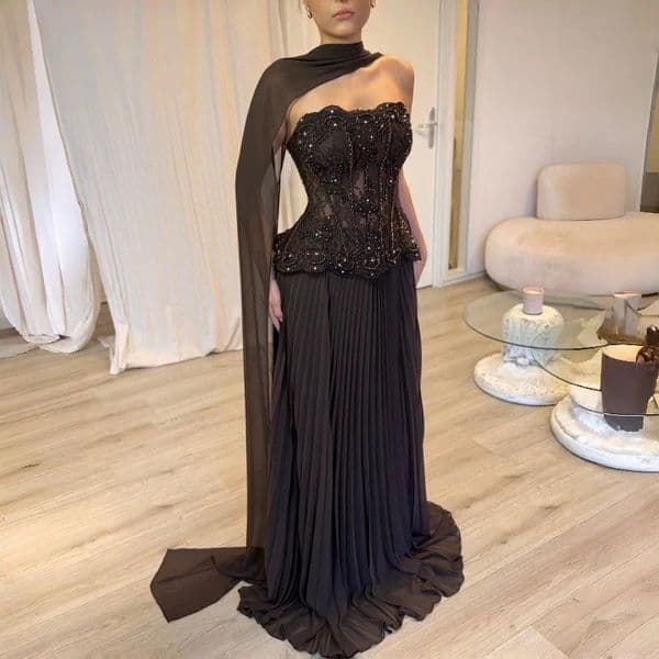 Elegant Vintage Black Lace Chiffon Ribbon Pleated Sleeveless New Custom Formal Occasion Prom Dress Evening Dresses Party Gown Custom Made