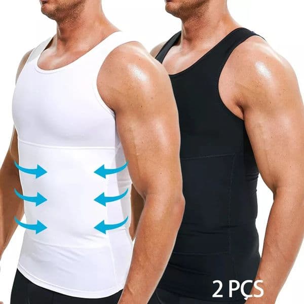 2PCS Mens Slimming Shirts High Compression Tummy Control Round Neck Body Shaper Top 260624