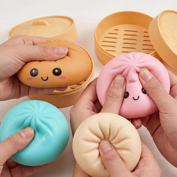 Toy Kawaii Ball Dumpling Stress With Steamer Smile Face Colorful Squeezable Dough Balls Girl Boy Adult Simulation Squeeze Toys M260624