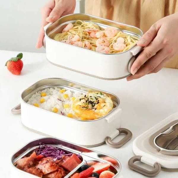 Stainless Steel Thermal Lunch Box Large Capacity With Fold Spoon Lunch Box Set Microwavable Divided Food Storage Containers C260625