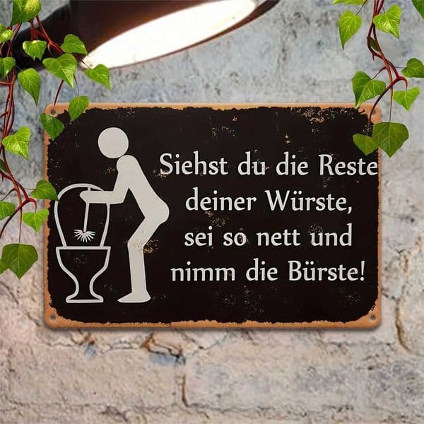 2D Flat 1pc Funny German Bathroom Sign - Vintage Toilet Decor Plaque with Flush Graphic- Rust-Proof Metal Wall Art for Man Cave C260626