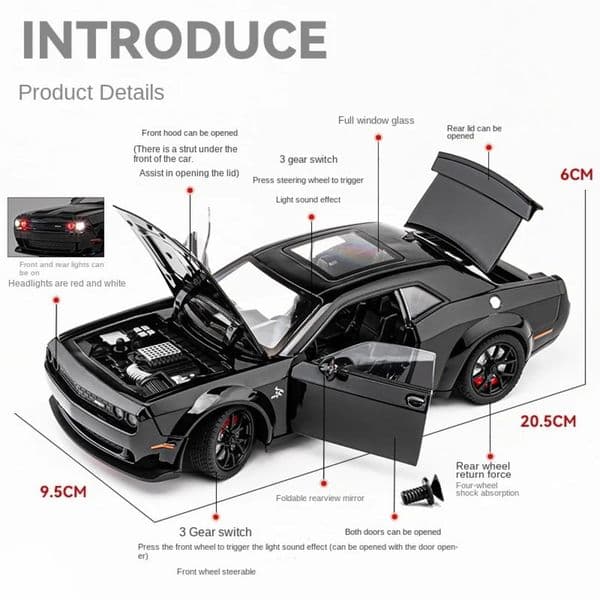 Plane Simualtion 1 24 Dodge Challenger Hellcat Redeye Alloy Car slot car Model Sound And Light 01 Children Toy Birthday Gift Miniature Voiture 241212 Car Tr