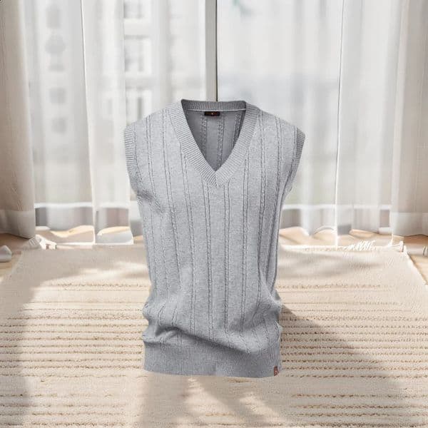 Aiopeson Mens Solid Color V-Neck Knitted Vest Sleeveless Casual Warm Versatile Sweater Vest for All Seasons 260626