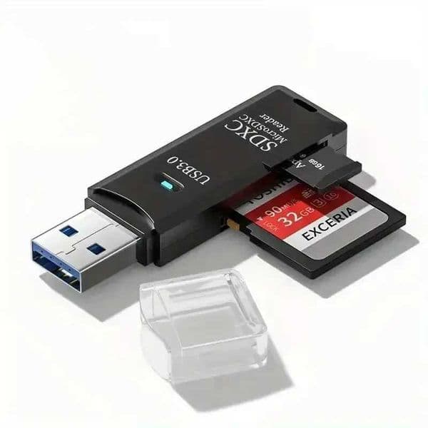 2-in-1 USB 3.0 2.0 Micro SD TF card reader with high-speed data transfer up to 5Gbps compatible with multifunctional PC laptop camera M240902