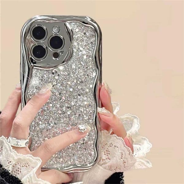 Luxury silver plated corrugated phone case suitable for iPhone 15 14 12 11 Pro Max X XR XS flash 3D epoxy shock-absorbing bumper cover M240902